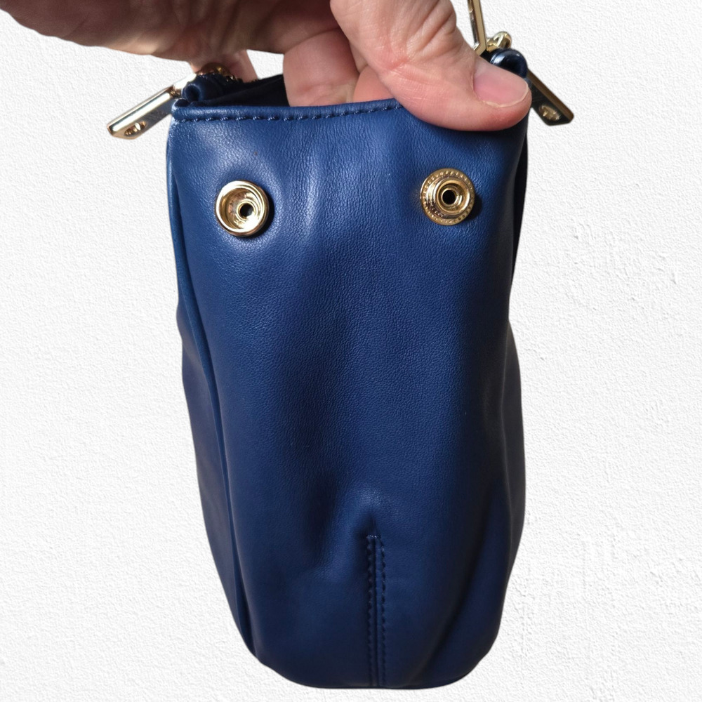 DKNY Blue Leather Crossbody Bag Adjustable Strap Gold Hardware Classic - Picture 8 of 16